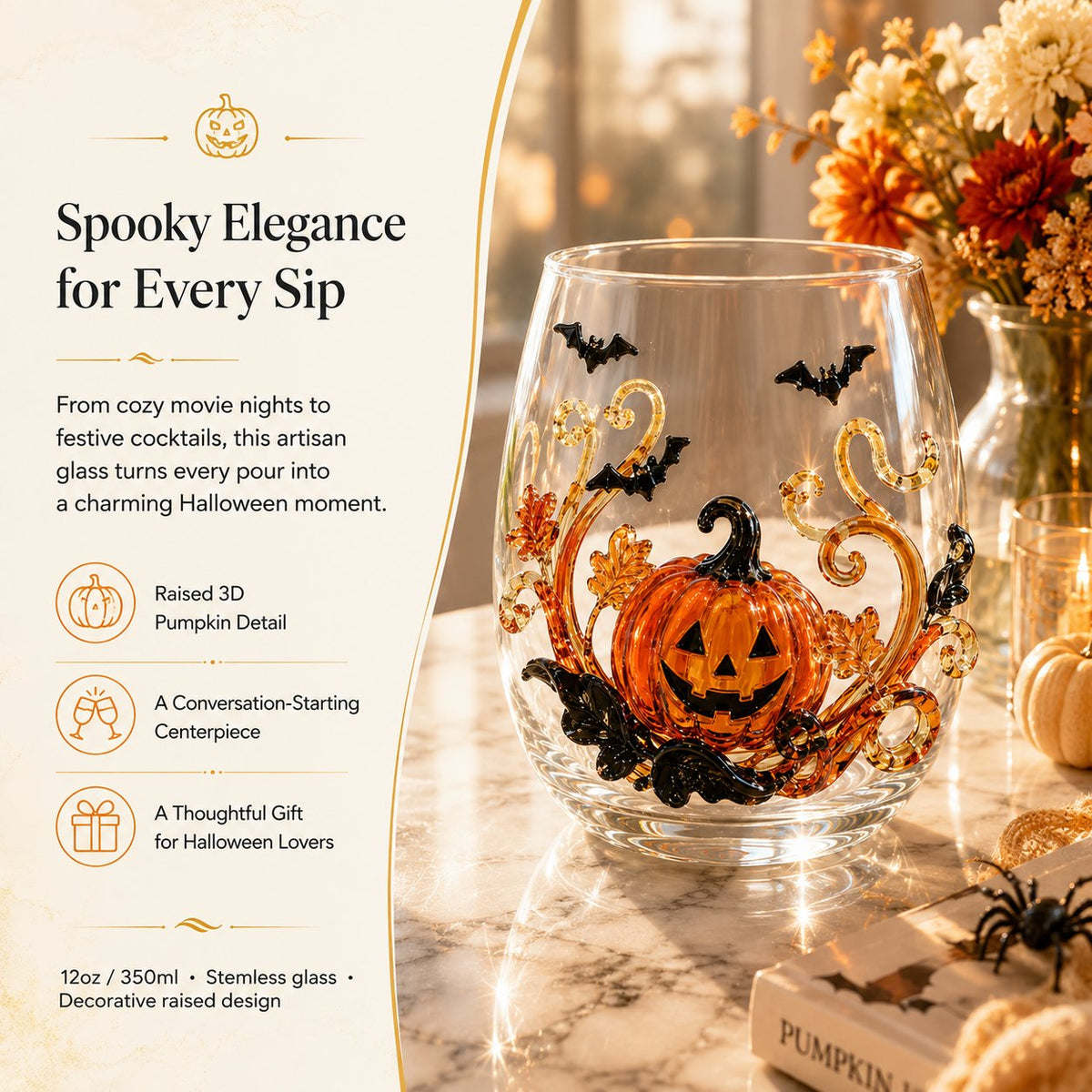 🎃 3D Halloween Artisan Glassware Collection | For Magical Halloween Sips, Eye-Catching 3D Details, Luminous Festive Party Moments & Cozy Fall Home Bar Glow