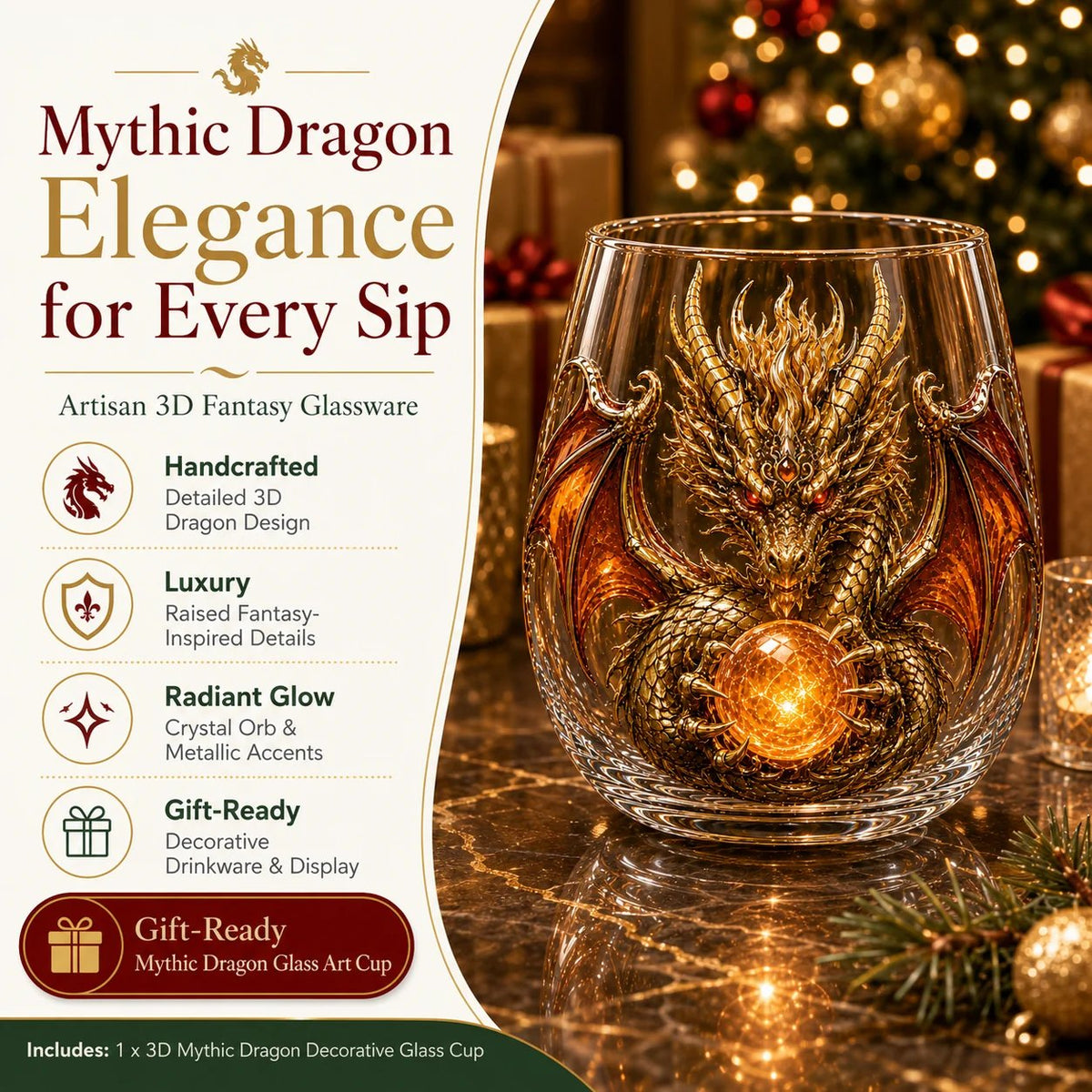 🐉✨ 3D Mythical Dragon Glass | Exclusive fantasy glass with embossed design for whisky, home bar, decoration and legendary gifts 🎁