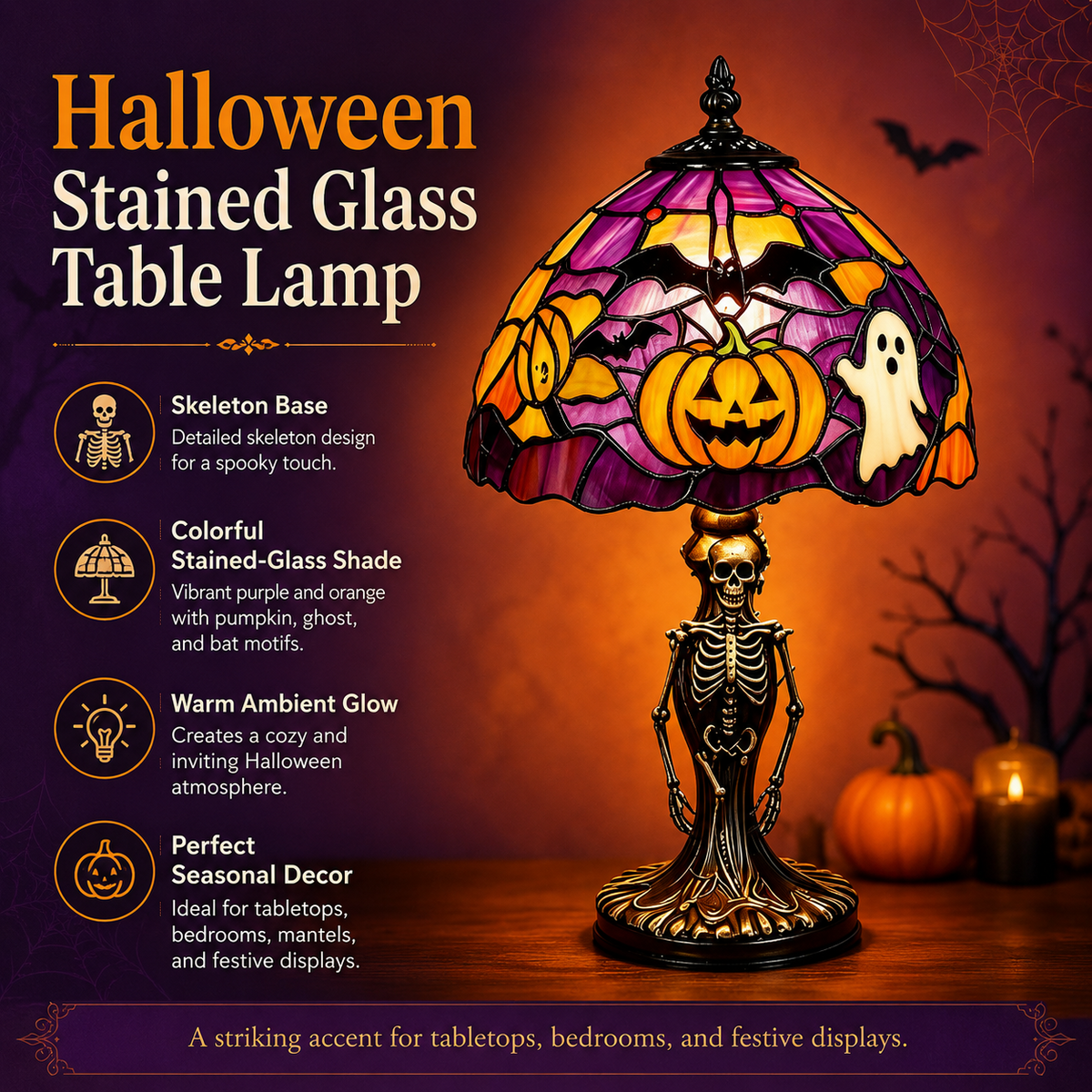 🎃 Tiffany-Style Halloween Lamp 👻 Spooky Glow for Any Room
