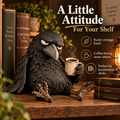 🔥Rustic Vintage Raven Figurine with Coffee Mug – Grumpy Crow Farmhouse Tabletop Decor