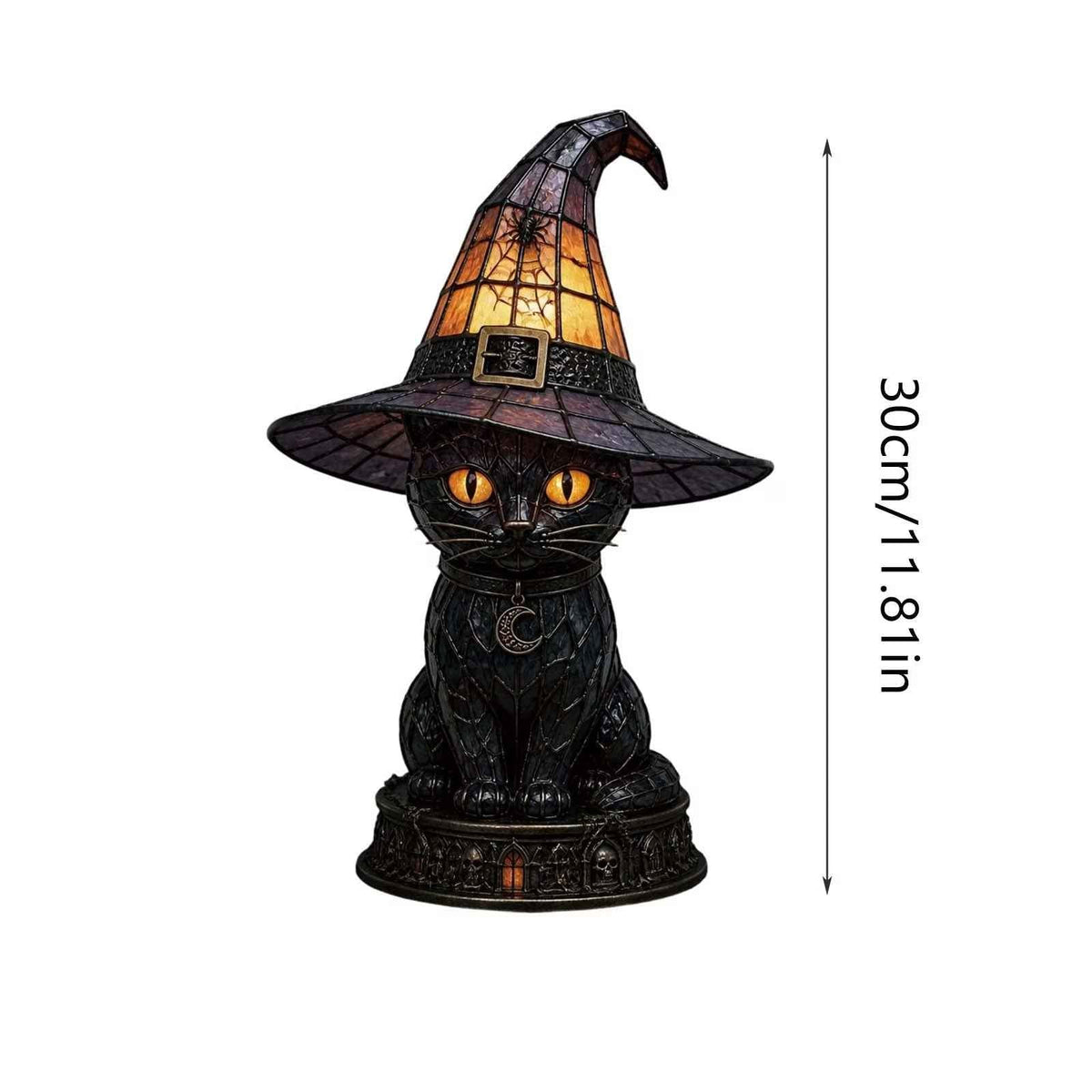 🔥Exclusive Limited Item 👍🔥49%OFF🐈 Gothic Stained Glass Witch Black Cat Table Lamp | Halloween Witch Hat Night Light Decor