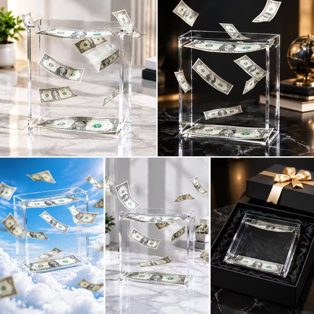 💵Acrylic Floating Money Display Box – Creative Banknote Holder & Gift Decor🎁