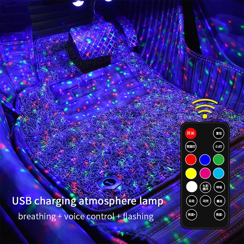Multicolor Sound-Activated Wireless Car Interior Ambient Lights