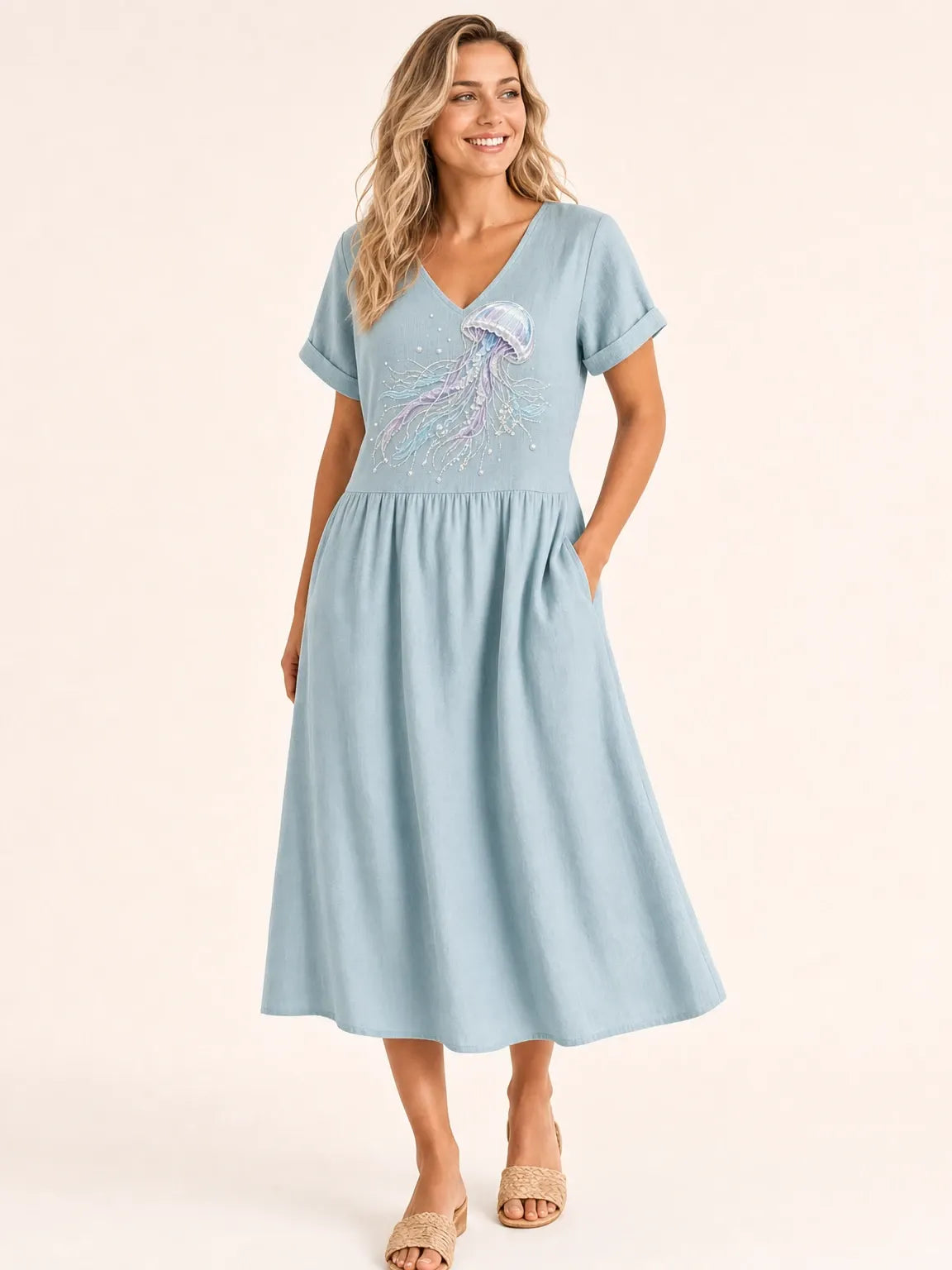 Women's Ocean Series Mid-Length Dress (with Pockets)