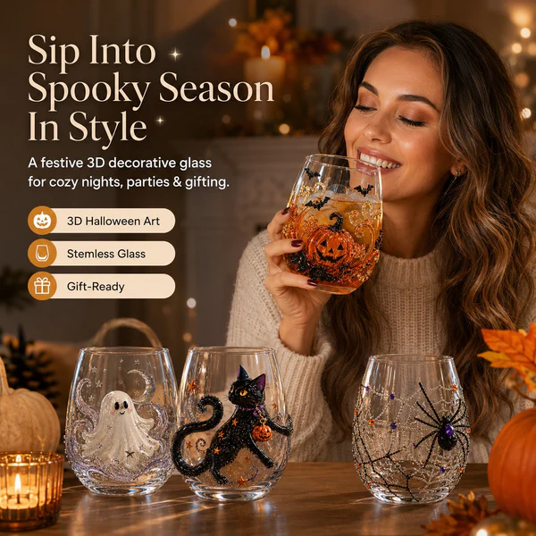 🎃 3D Halloween Artisan Glassware Collection | For Magical Halloween Sips, Eye-Catching 3D Details, Luminous Festive Party Moments & Cozy Fall Home Bar Glow
